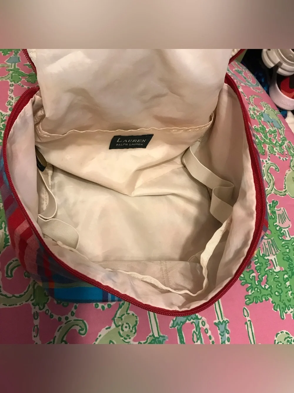 Vintage Lauren Ralph Lauren red and blue plaid toiletry bag